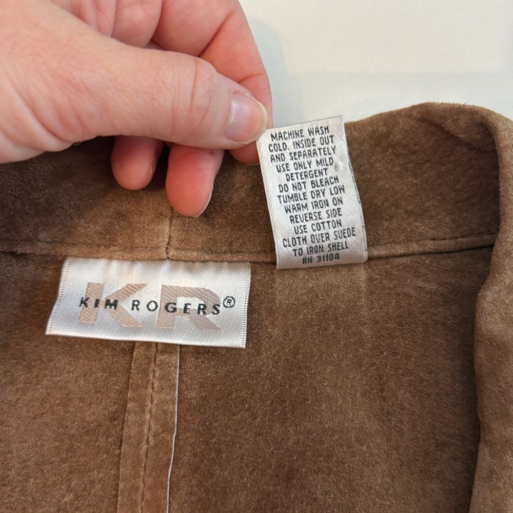 Kim Rogers Suede 100% Leather Collared Jacket with Button Enclosure Size XL - Picture 6 of 6